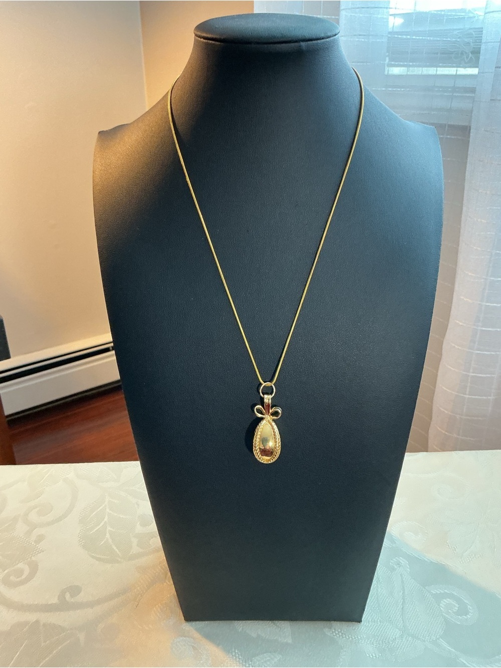 Faberge’ Style Egg Gold Tone Pendant Necklace